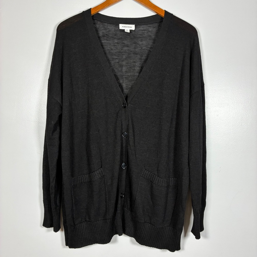 Nordstrom Cardigan XL Linen Blend V-Neck Button Capsule Luxury Beachy Coastal